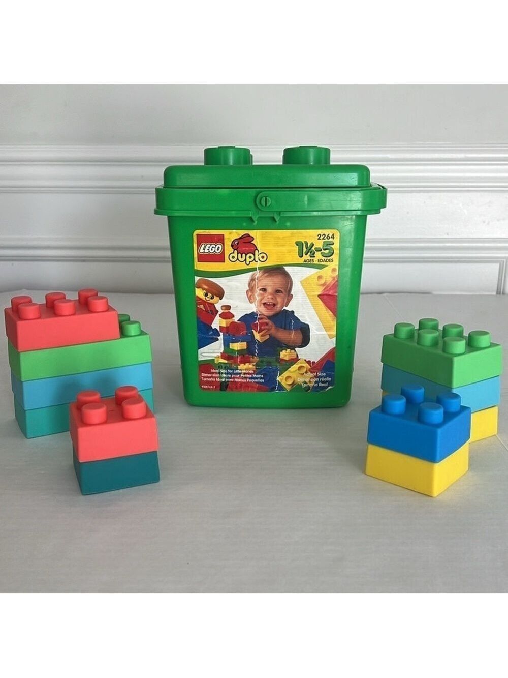 LEGO DUPLO 2264 Preschool Basic Building Green Bucket Bin/ Building Soft Blocks